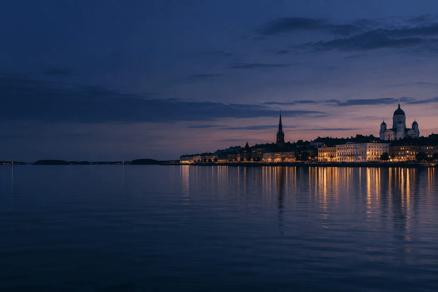 Harbour city skyline at dusk
